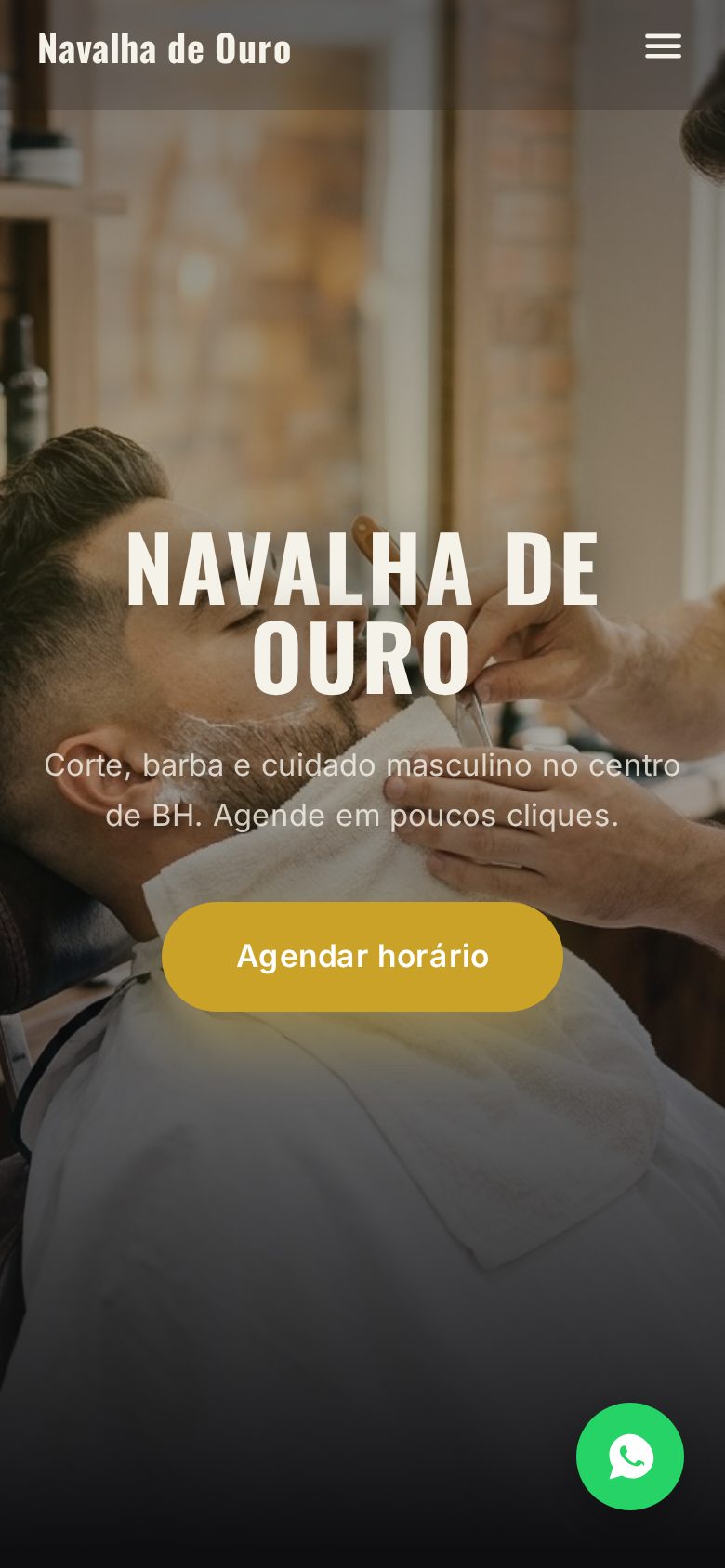 Site publicado no celular com a capa, o subtítulo e o botão Agendar horário