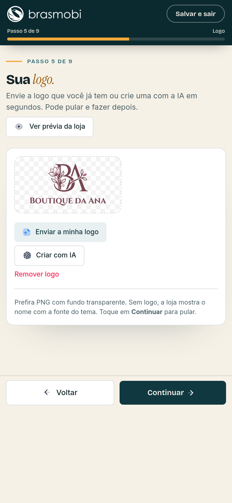 Logo aplicada à loja no celular