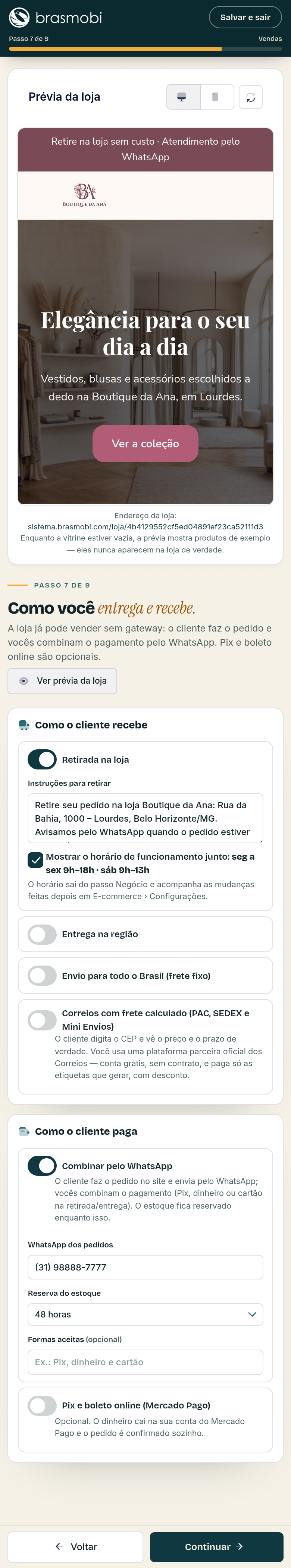 Passo 7, Recebimento e entrega no celular
