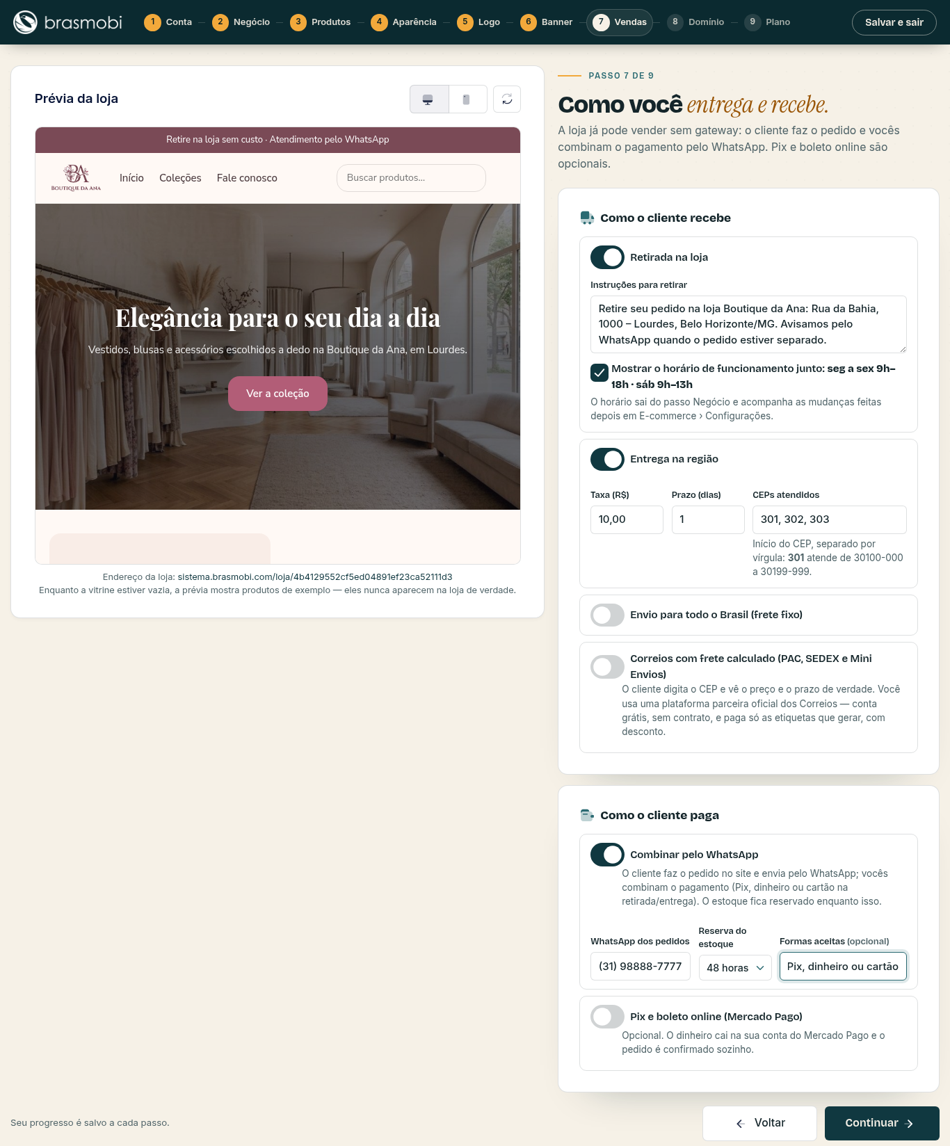 Passo 7, Recebimento e entrega