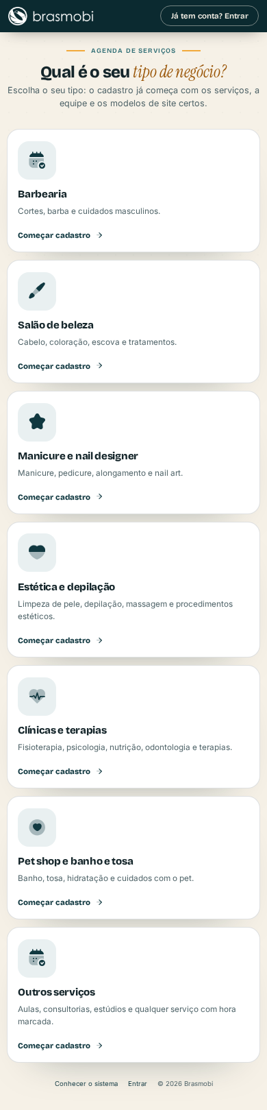 Escolha do tipo no celular